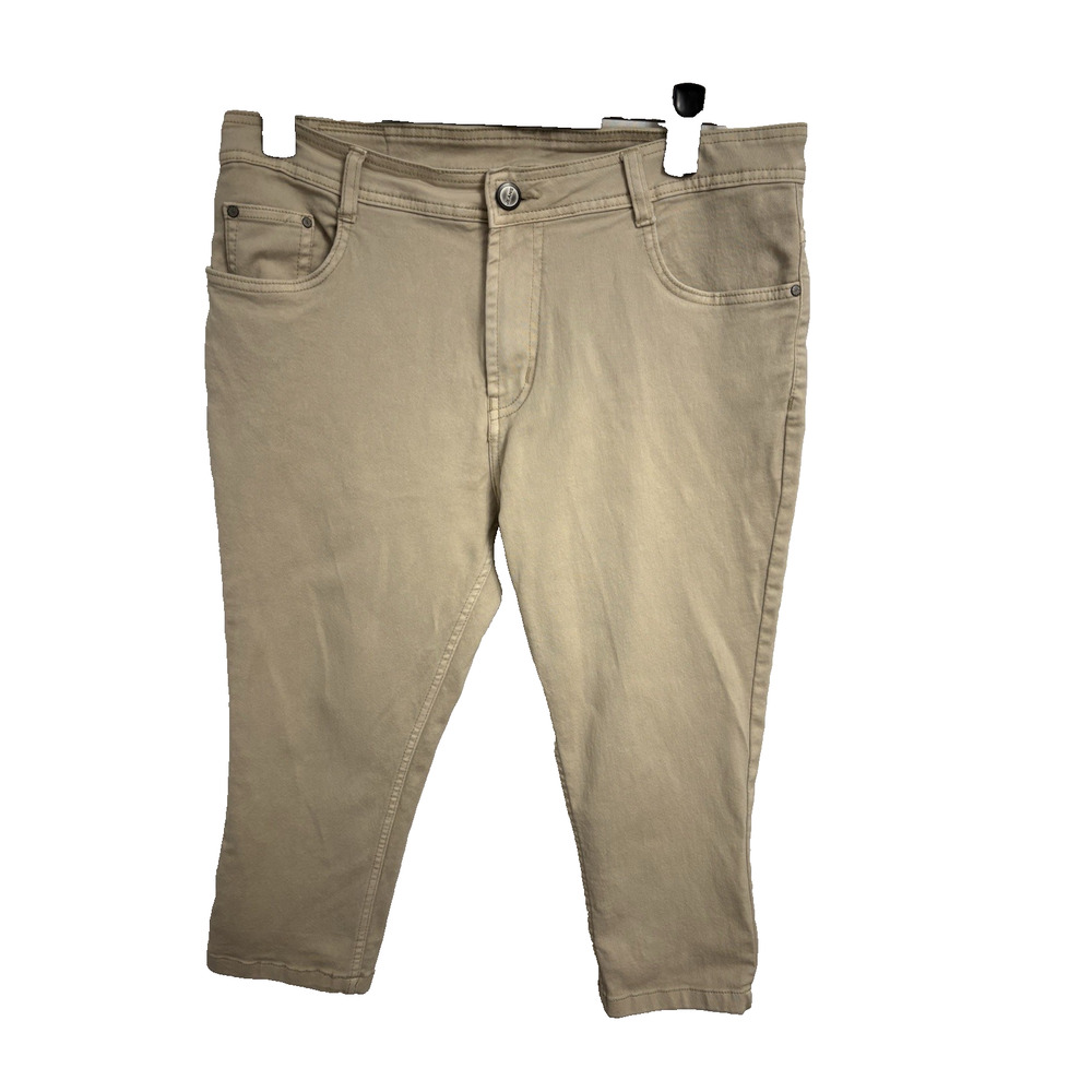 Flirt Women's 38 Beige Capri‎ Denim Jeans Basic Essential Travel Neutral Stretch